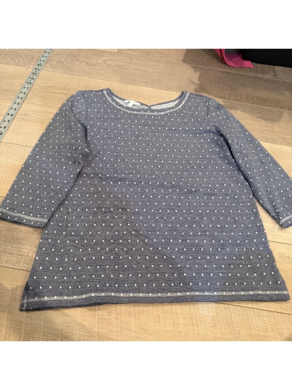 T By Talbots womens blue white polka dot 3/4 sleeves shirt Large